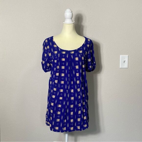 Anthroplogie Holding Horses Blue Abstract Tunic Top W/ Pockets Women's Size M - Picture 15 of 16